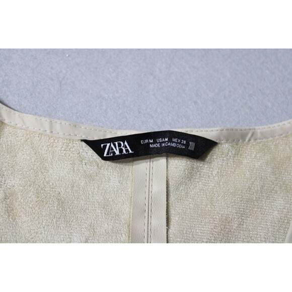 ZARA Ice Faux Leather Tunic Dress Cream Tan Midi Shift Dress Pockets Medium - Picture 6 of 9